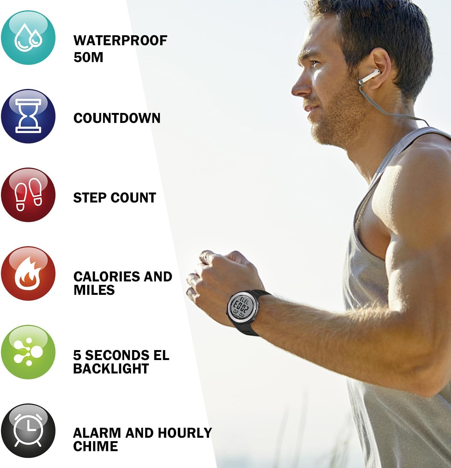 Waterproof Pedometer Watch – No App, Digital Step Counter with Light & Alarm - Bela Fils BoutiqueBela Fils Boutique